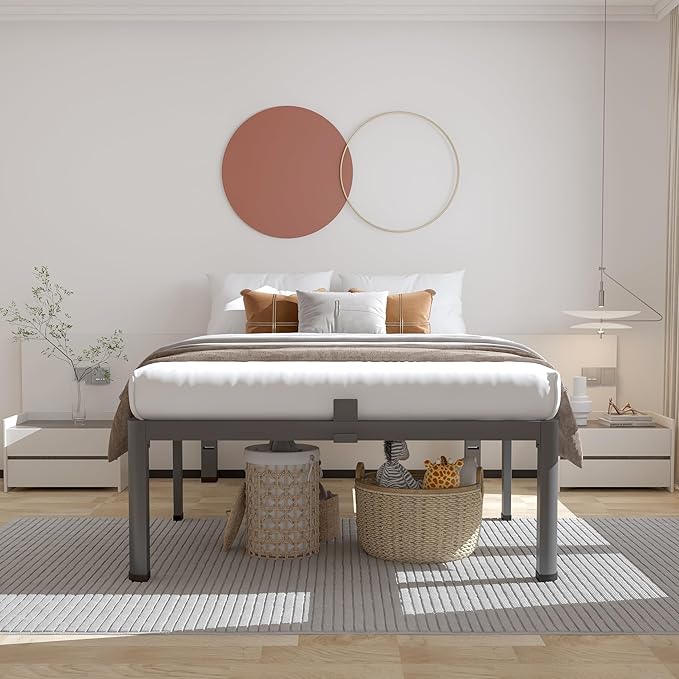 ROIL 18 Inch Twin Bed Frame with Rounded Corner and Headboard Hole Mattress Retainers 3500LBS Metal Heavy Duty Steel Slats No Box Spring Needed Platform Noise-Free Easy Assembly