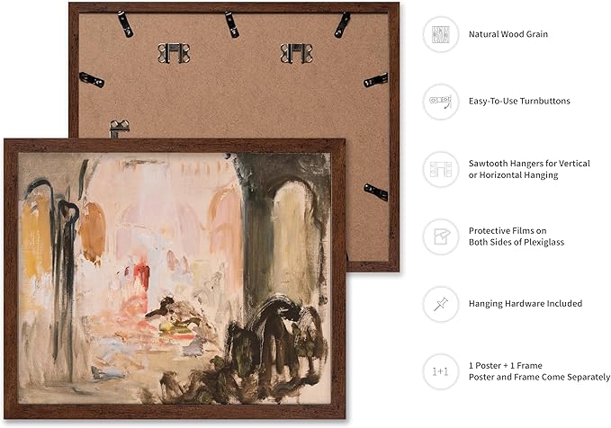 Poster Master Vintage Abstract Poster - Retro City Landscape Painting Print - City Art - Moody Art - Modern Farmhouse Art - Aesthetic Art - Great Living Room or Office Decor, 11x14 Brown Framed