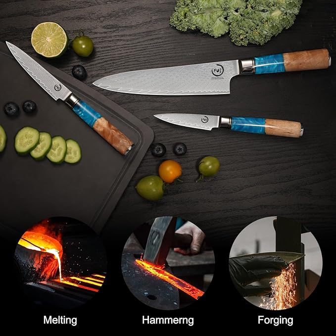 Chef Knife 8 inch, Damascus Chef Knife VG10 Core Steel with 66-Layers High Carbon Professional Sharp Chefs Knife 8" Blade Ergonomic Beautiful Blue Resin Handle Gift Boxed