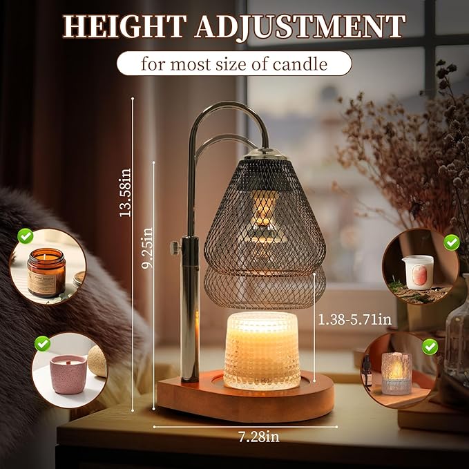 Candle Warmer Lamp with Timer Dimmable, New Adjustable Height Black Metal Wrought Iron Wax Melt Warmer Lamps for Scented Jar Candles, Gifts for Women Mom, Home Decor Table Lights