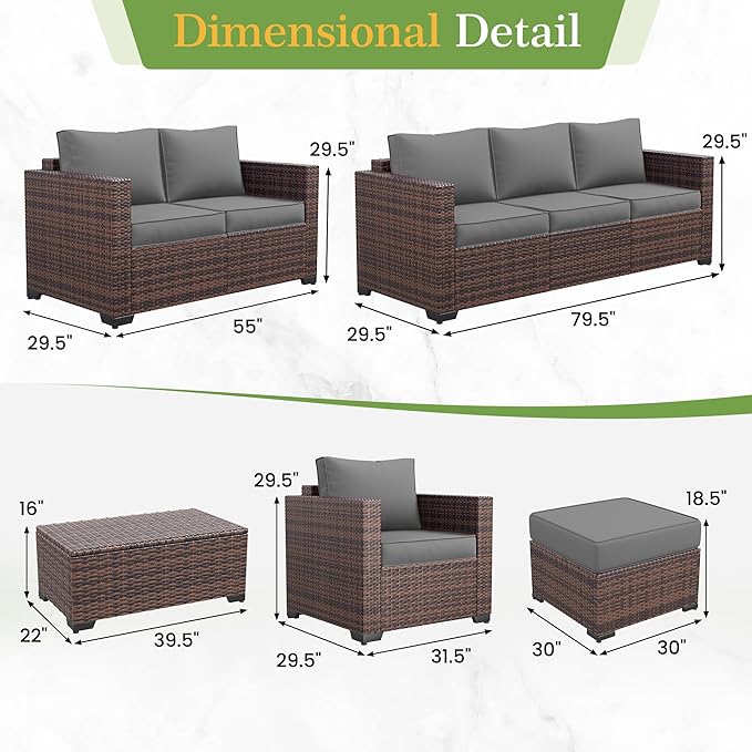Amopatio Patio Couch, 2-Seat Outdoor Furniture, Wicker Porch Furniture Outdoor Couch Sofa with Water-Resistant Cover & Non-Slip Cushions, Premium Patio Set, Grey