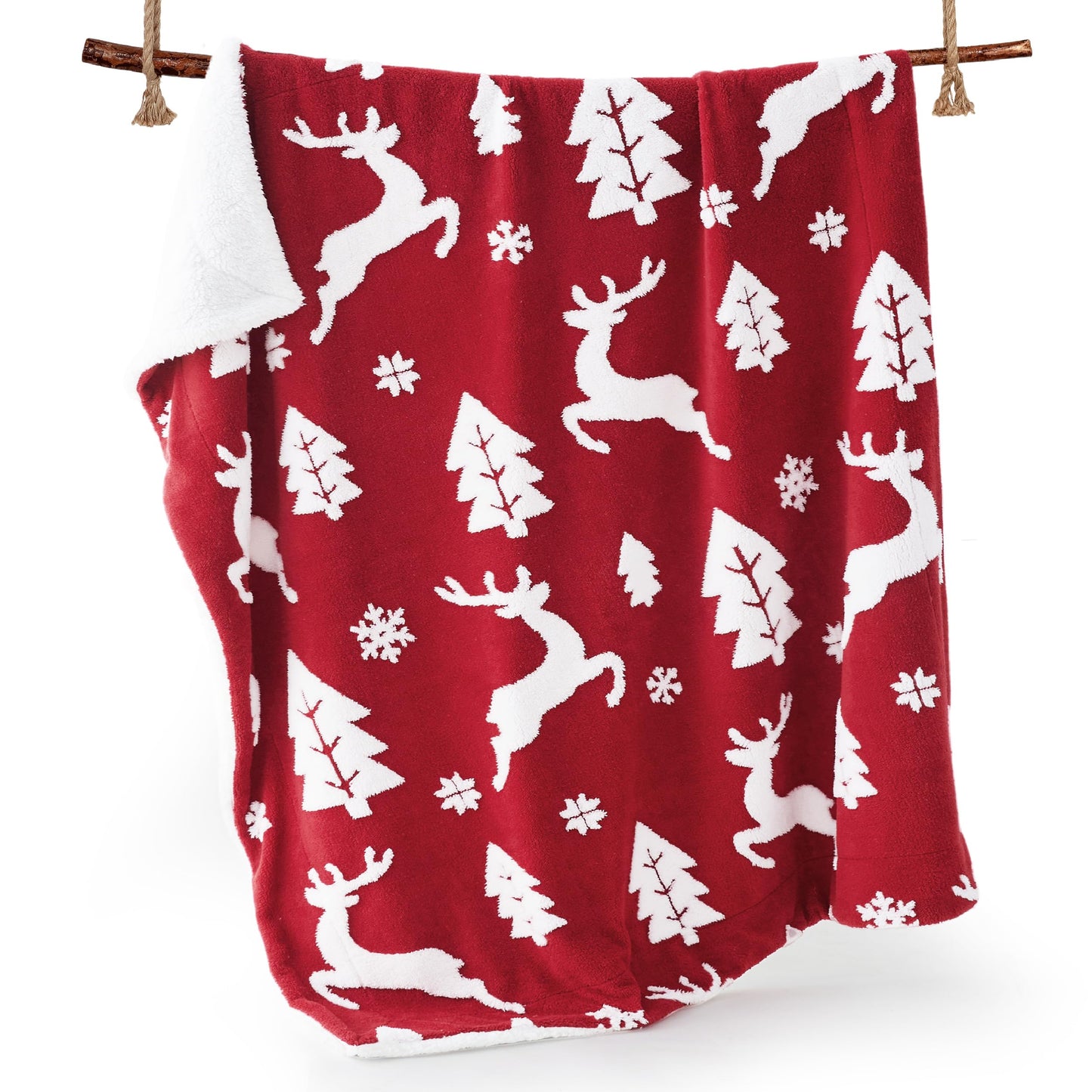 Bedsure Christmas Throw Blanket for Couch - Christmas Decorations Gifts for Women, Warm Sherpa Deer Throw Blanket, Red 50"x60"