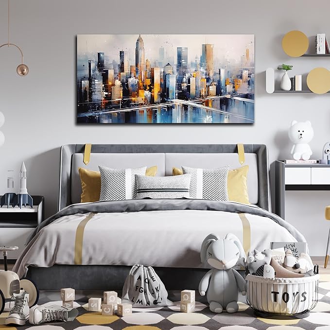 Large Canvas Wall Art Modern Living Room Bedroom Home Office Wall Decor City Landscape Painting Framed Canvas Prints Ready to Hang Size 30x60