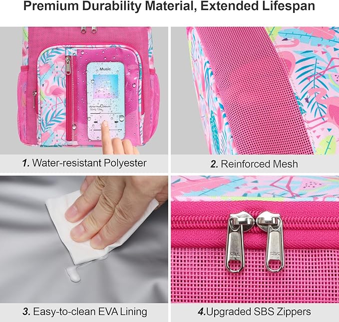 F-color Hanging Shower Caddy Portable - College Dorm Essentials for Guys with Hooks, Quick-Dry Shower Bag for Dorm Travel Gym Camping Essentials, Water-Resistant with Multiple Pockets, Pink Flamingo