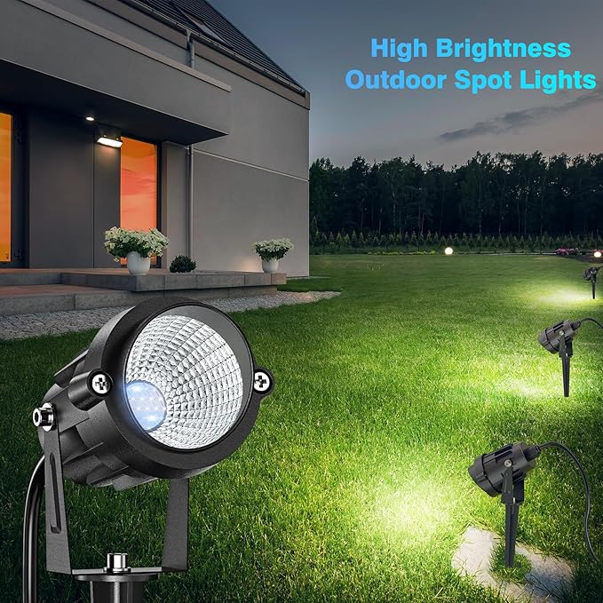 High Brightness 1000LM Outdoor Spot Lights for Yard, 6500K Daylight Spot Lights Outdoor with 4.9FT Electric Cord, 10W LED IP66 Waterproof Landscape Spotlights for Garden Tree Flag - 2 Pack