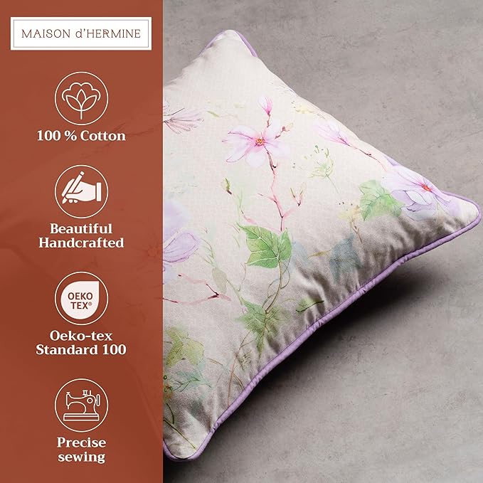 Maison d' Hermine Decorative Pillow Covers 20x20 Inch Square 100% Cotton Throw Pillow Covers with Invisible Zipper Cushion Case for Living Room Couch, Chair, Sofas, Bedroom, Home (Magnolia Mornings)