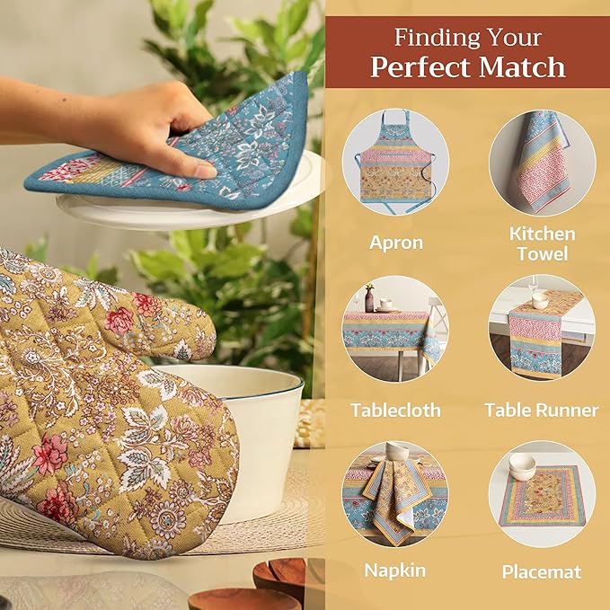 Maison d' Hermine Pot Holders 100% Cotton Heat Resistant Potholders 8" x 8" Hot Pads with Loop BBQ, Cooking, Baking, Grilling, Kitchen, Handling Hot Pans Spring/Summer (Pack of 1, Marquise)