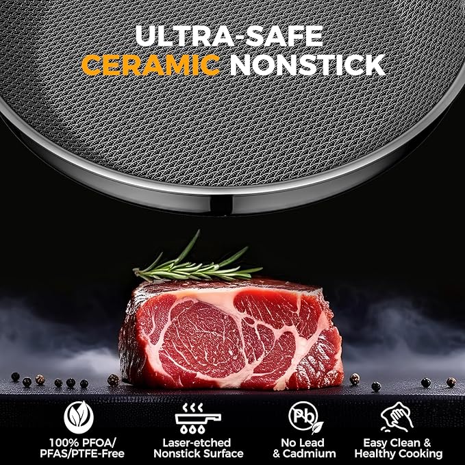 Non Stick Frying Pans,Hybrid Nonstick 12 Inch Frying Pan,Stay-Cool Handle,PFAS PFOA PTFE Free,Dishwasher-Friendly,Nonstick Frying Pan,Oven-Safe,Works on Ceramic and Gas Cooktops