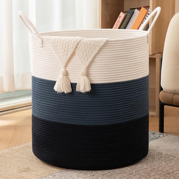 OIAHOMY 100L Laundry Hamper, Dirty Clothes Hamper for Bedroom, Collapsible Laundry Basket, Large Blanket Basket, Nursery Hamper with Handle, Blanket Storage for Living Room-18.5x21inches-Gradient Blue