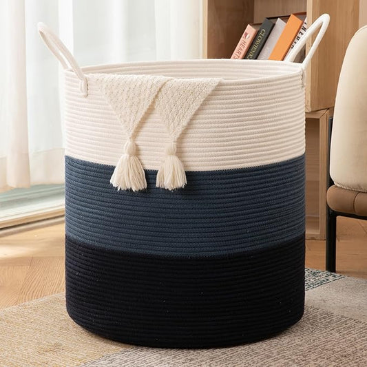 OIAHOMY 100L Laundry Hamper, Dirty Clothes Hamper for Bedroom, Collapsible Laundry Basket, Large Blanket Basket, Nursery Hamper with Handle, Blanket Storage for Living Room-18.5x21inches-Gradient Blue