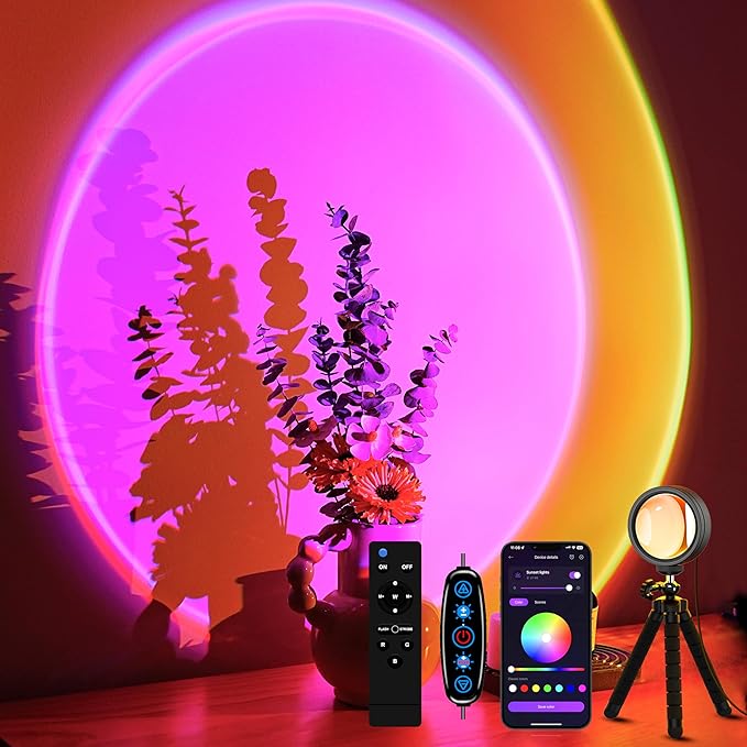 Sunset Projection Lamp with Remote/APP Control,Multi-Color LED Sunset Light Night Light,360 Degree Rotation Sunset Lamp for Photography/Party/Room Decor,Gifts for Christmas,Thanksgiving Day