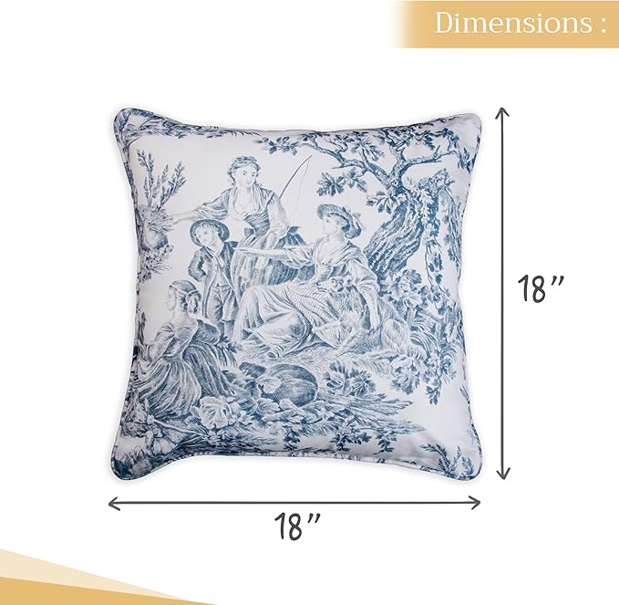 Maison d' Hermine Decorative Pillow Covers 18 x 18 Inch Square 100% Cotton Throw Pillow Covers with Invisible Zipper for Living Room Couch, Chair, Sofas, Bedroom, Home (The Miller - Blue (White))