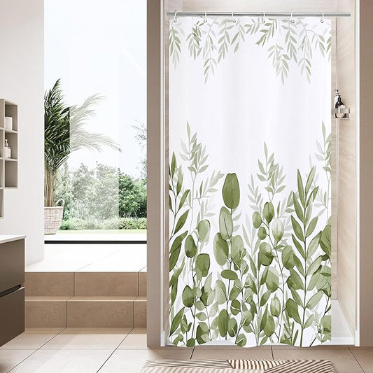 MitoVilla Sage Green Small Stall Shower Curtain 36 x 72, Plant Leaves Cloth Shower Curtain 36 inch, Modern Narrow Half Size Fabric Chic Shower Curtains for Vintage Bathroom Decor