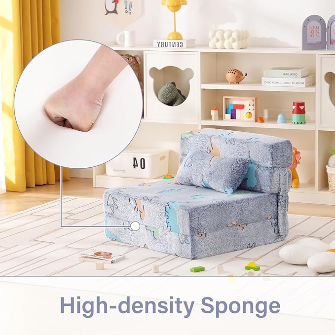 Folding Sofa Bed Floor Mattress for Kids With Pillow - Toddler Glow Washable Nap Mat for Sleeping, Child Fold Up Futon Chair Bed With Storage Bag for Girls Boys