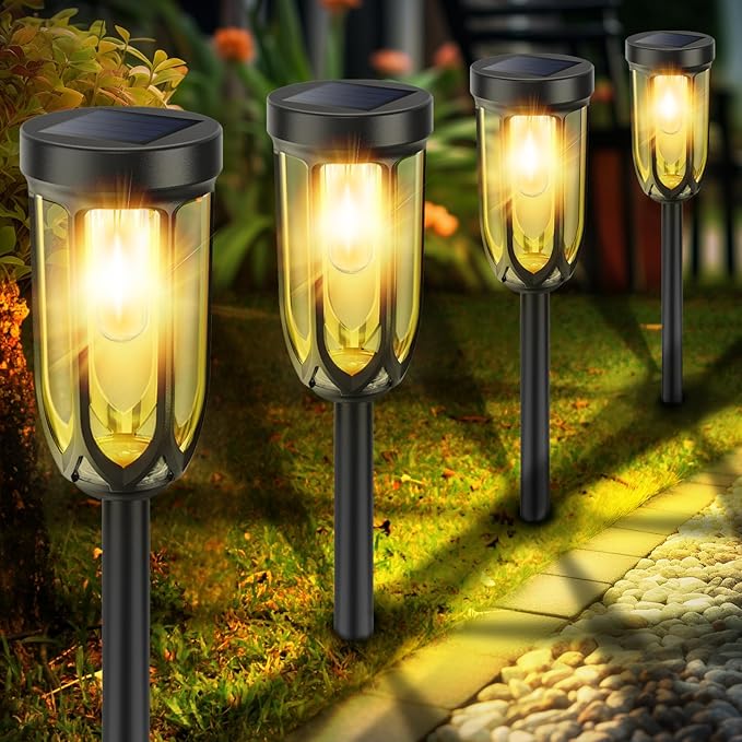Solar Lights Outdoor 8 Pack, Solar Pathway Lights, Solar Lights Outdoor Waterproof IP65, Bright Auto On/Off Driveway Patio Light, Solar Garden Lights Landscape Lighting for Walkway Lawn Yard