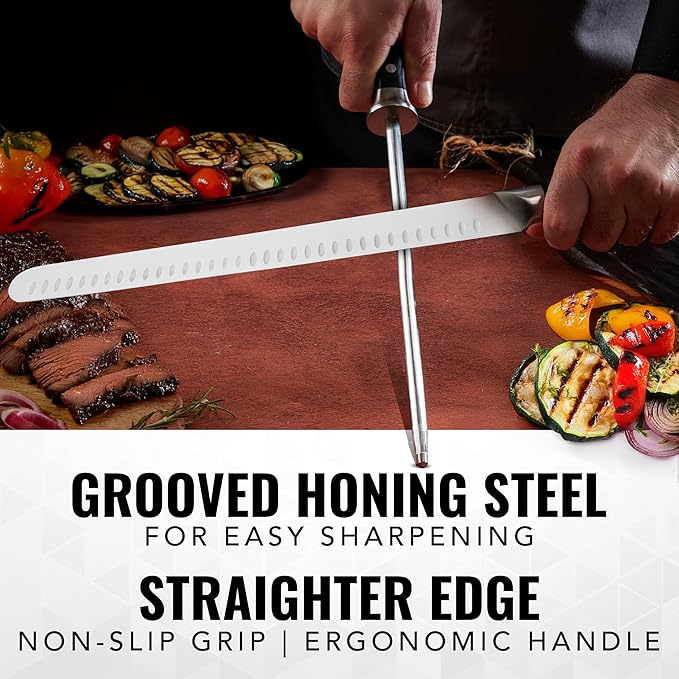 Cutluxe BBQ Knife Carving Set – 12" Brisket Knife & 10" Honing Rod, Butcher Knife Set for Meat Cutting – Ultra Sharp German Steel, Ergonomic Pakkawood Handles – Artisan Series