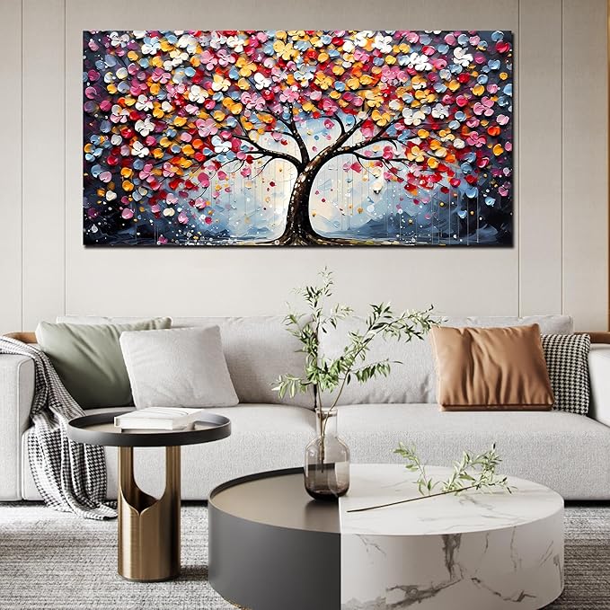 Zoyotago Large Canvas Wall Art Colorful Flower Tree Picture Gray Backgrounds Canvas Prints Ready to Hang for Bedroom Living Room Size 24x48