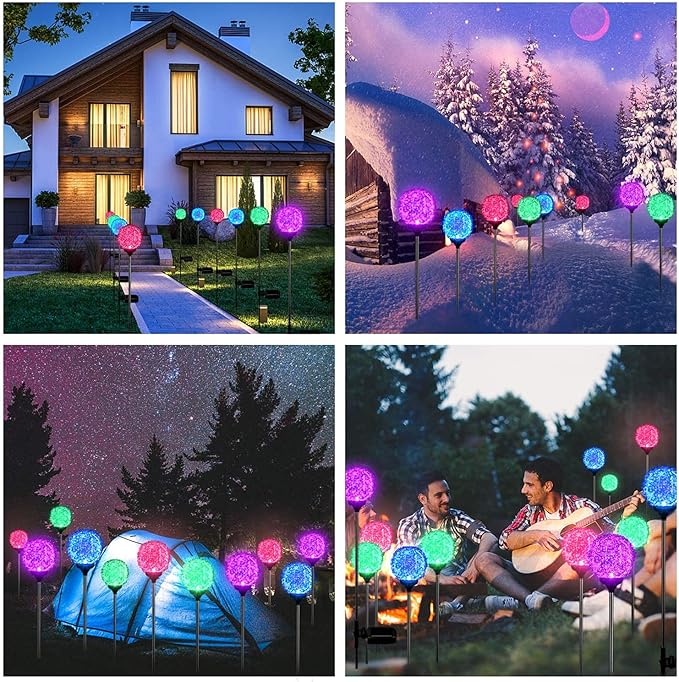 Solar Garden Lights Outdoor, Upgraded Globe Powered Garden Light, Multi-Color Changing LED Solar Stake Lights for Patio Backyard Pathway Party Decoration (Stainless Steel, 6 Pack)