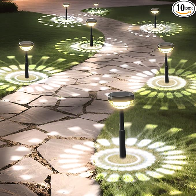 Ensenior 10-Pack Solar Lights Outdoor, Auto ON/Off 3000K LED Solar Garden Lights for Pathway, Yard, Patio, Walkway, Flower Bed, Waterproof, Energy-Efficient Landscape Lighting, Adjustable Height