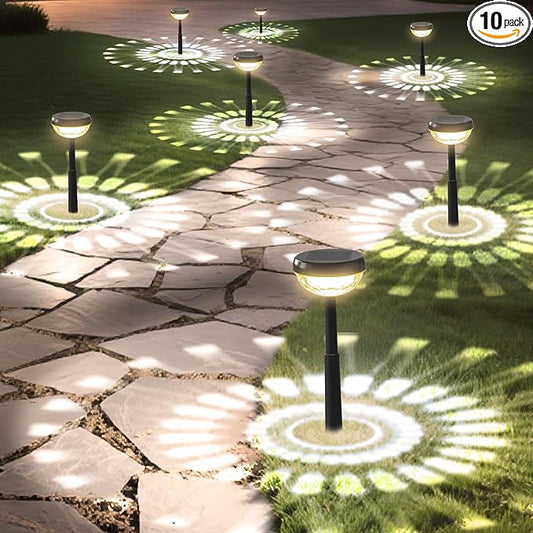 Ensenior 10-Pack Solar Lights Outdoor, Auto ON/Off 3000K LED Solar Garden Lights for Pathway, Yard, Patio, Walkway, Flower Bed, Waterproof, Energy-Efficient Landscape Lighting, Adjustable Height