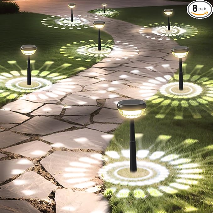 Ensenior 8-Pack Solar Lights Outdoor, Auto ON/Off 3000K LED Solar Garden Lights for Pathway, Yard, Patio, Walkway, Flower Bed, Waterproof, Energy-Efficient Landscape Lighting, Adjustable Height