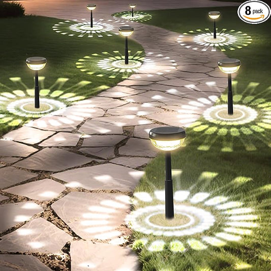 Ensenior 8-Pack Solar Lights Outdoor, Auto ON/Off 3000K LED Solar Garden Lights for Pathway, Yard, Patio, Walkway, Flower Bed, Waterproof, Energy-Efficient Landscape Lighting, Adjustable Height