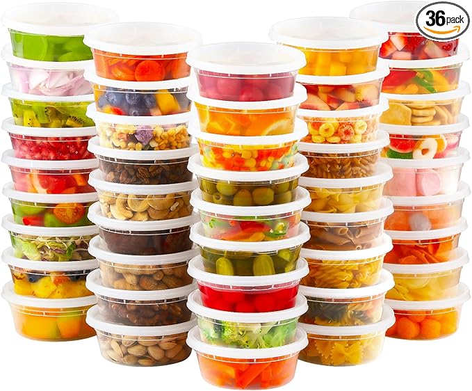 AOZITA 36 Sets 8 oz Plastic Deli Containers with Lids, Airtight Food Storage Containers, Freezer/Dishwasher/Microwave Safe, Soup Containers For Takeout Meal Prep Storage