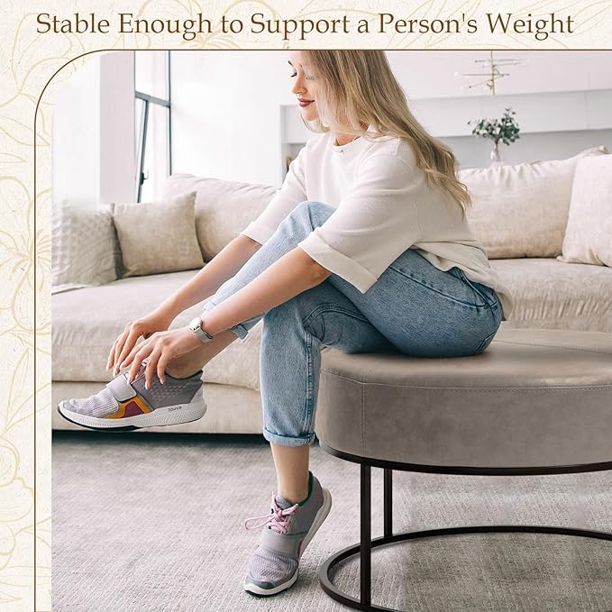 Modern Round Coffee Table, Farmhouse Ottoman Coffee Tables for Living Room, Large Vintage Leather Tables with Leather Upholstered Padded Seat [Round, Taupe, 30'']