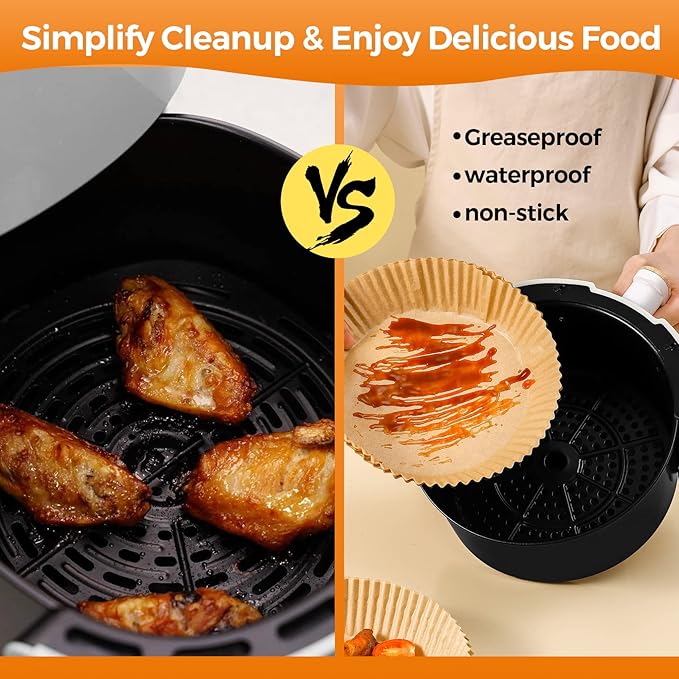 Air Fryer Paper Liner Disposable: 100PCS 8 Inch Airfryer Insert Parchment Paper Sheets, Grease and Water Proof Non Stick Basket Liners for Baking Cooking Roasting from ctizne