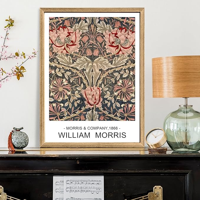 Cyebmo Wood Framed William Morris Wall Art Set of 3, Rustic Farmhouse Floral Wall Decor, Retro Flower Plants Aesthetic Picture, Vintage Botanical Art Prints for Living Room Bedroom Bathroom 16"x24"x3