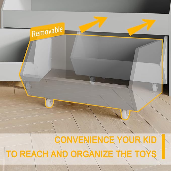 Toy Storage Organizer for Kids, Toy Storage Cabinet with Drawers, Boys and Girls Toy Shelf with Wheels, Toy Organizer Kids Bookshelf with Storage for Nursery, Playroom, Bedroom (Light Grey)