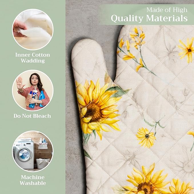 Maison d' Hermine Oven Gloves 100% Cotton Oven Mitt 7" x 13" with Loop Heat Resistant, BBQ, Cooking Gloves, Baking, Grilling, Kitchen, Handling Hot Pans Spring/Summer (Pack of 1, Candice)