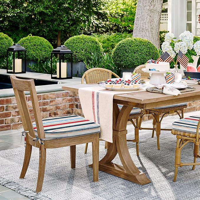 Set of 2 Outdoor Chair Cushions 19"x19"x2",Water Repellent Dining Seat Cushion with Ties and Removable Covers, Chair Cushions for Indoor and Patio Furniture, Stripe Red Blue