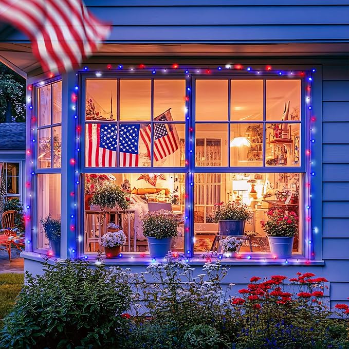JMEXSUSS 400 LED Red White and Blue Lights Plug in, 4th of July Decorations Patriotic Lights Outdoor for American Holiday Tree Party Independence Memorial Day Decor