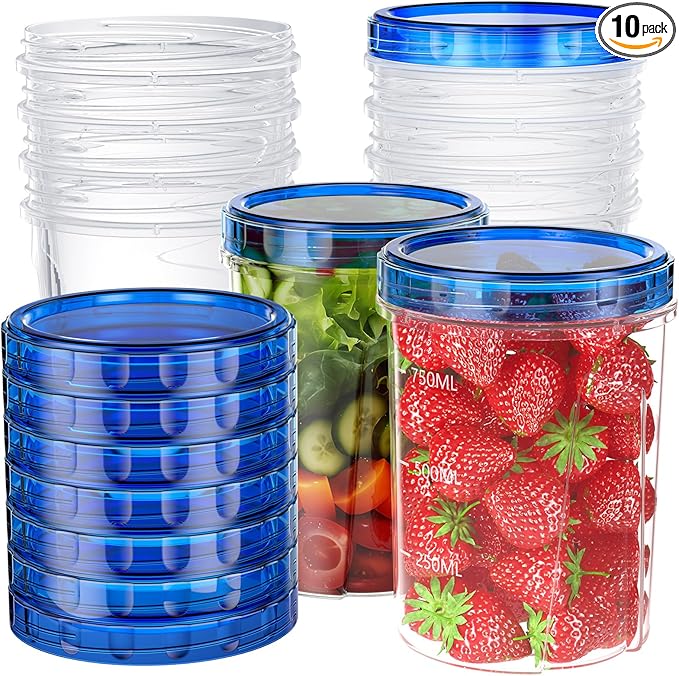 [10 Pack-32 OZ] Food Storage Containers, Small Plastic Containers with Twist Top Lids, Airtight Freezer Storage Containers with Lids, Reusable Soup Containers for Meal Prep, Lunch, Leftovers, Salad