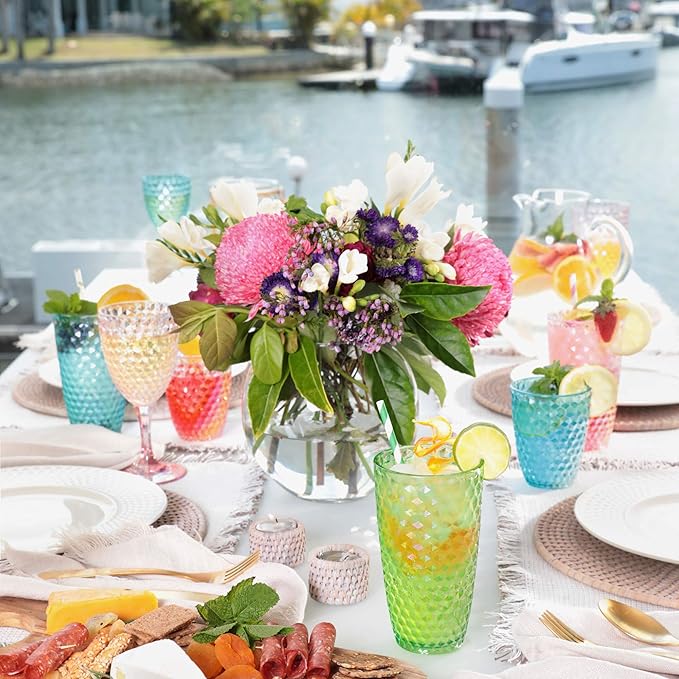 BELLAFORTE Shatterproof Tritan Plastic Tall Tumbler, 19oz Drinking Glasses Set of 4 - Laguna Beach Unbreakable Outdoor Drinkware for Party, Poolside, Indoor Use - Dishwasher Safe, BPA Free - Green