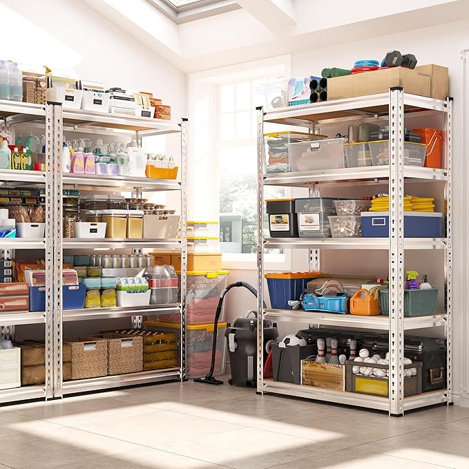REIBII Storage Shelves 2020LBS Garage Shelving 5 Tier Heavy Duty Shelving Adjustable Pantry Shelves for Kitchen Warehouse Basement 28" W x 12" D x 59.8" H, 2 Pack