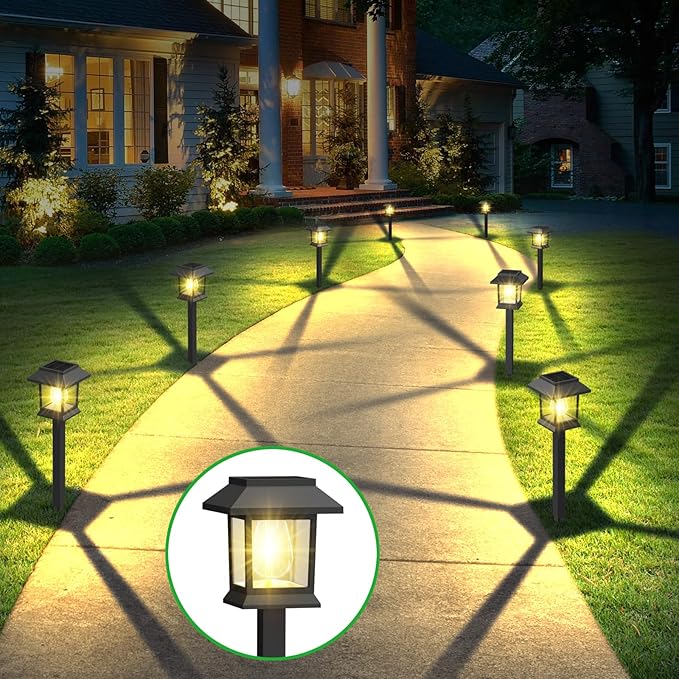 Solar Pathway Lights Outdoor, 12 Pack Upgraded LED Waterproof Solar Lights Outdoor, Landscape Lighting for Outside Driveway Garden Walkway Path Yard Lawn Décor, Warm White