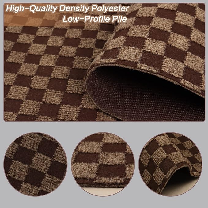 2' x 47' Runner Rugs with Rubber Backing, Indoor Outdoor Utility Carpet Runner Rugs, Checkered Brown, Can Be Used as Aisle for The RV and Boat, Laundry Room and Balcony