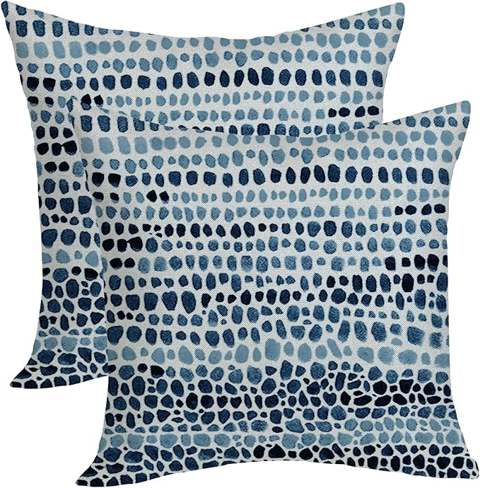 Boho Pillow Covers 18x18 Pack of 2 Blue Teal Polka Dot Throw Pillow Covers,Bohemian Abstract Modern Decorative Pillowcase Farmhouse Linen Cushion Case for Home Sofa,Outdoor Decoration