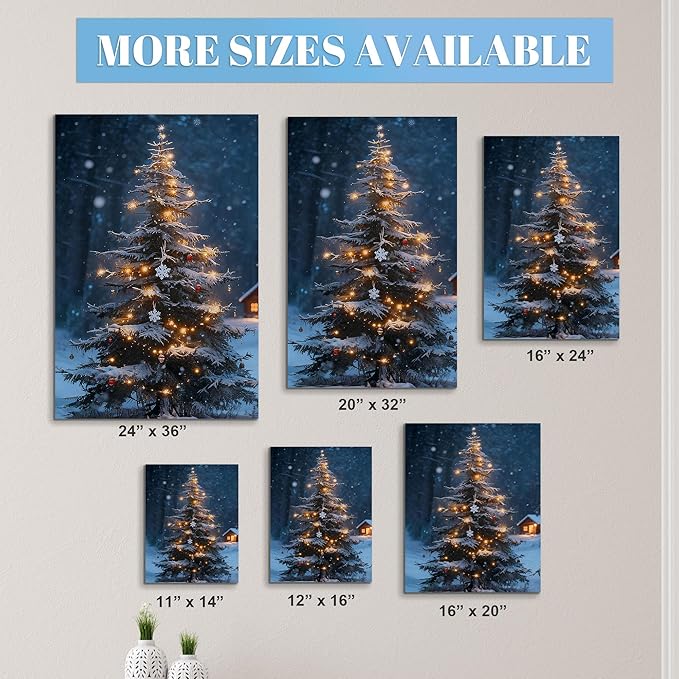 Framed Christmas Pictures Wall Decor,Vintage Pine Tree Prints,Winter Christmas Canvas Wall Art Decoration for Bedroom Bathroom Living Room Rustic Xmas Holiday Gifts (Christmas Tree 19, 20'' X 32'')