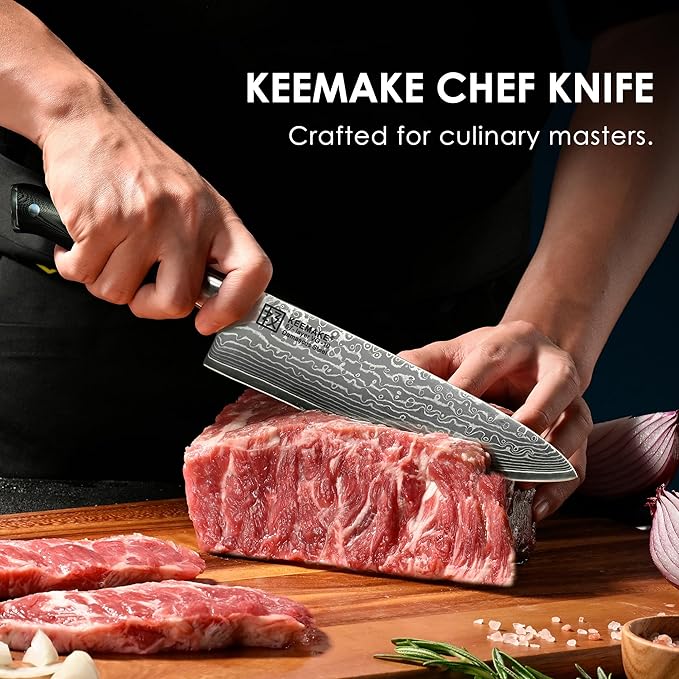 KEEMAKE Chef Knife, 8 Inch Damascus Kitchen Knife, 67 Layers Damascus Steel Knife with Japanese VG10 Core, Razor Sharp Chefs Knife with Ergonomic G10 Handle for Meat Vegetable