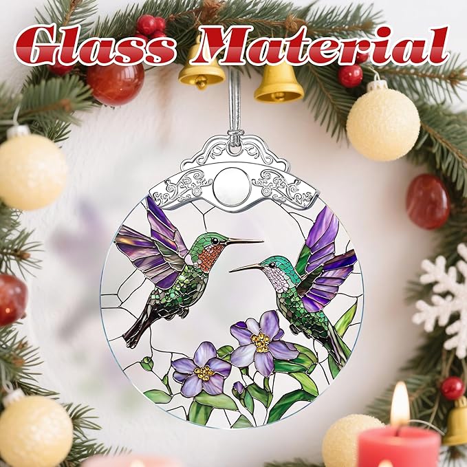 Hummingbird Stained Glass Ornament - Christmas Ornaments | Christmas Decorations for Tree | Holiday Ornament – Gifts for Hummingbird Lovers | Holiday Party Gifts | Gift Ideas & Xmas Gift