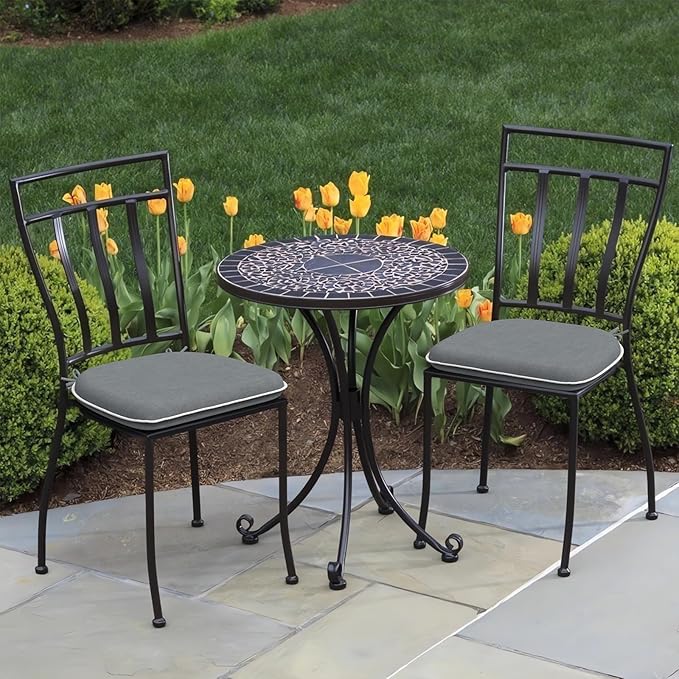 Set of 2 Outdoor Chair Cushions with Ties,Water Repellent Patio Chair Pads 17"x 16" for Outdoor Furniture,Round Corner Seat Cushions for Garden Yard Kitchen Textured Gray