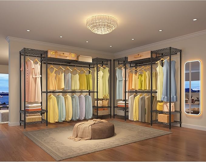 VIPEK X30 Expandable Clothes Rack Adjustable from 5' to 6'11", 950lbs Capacity Heavy Duty Portable Closet with 4 Hanger Rods & 7 Wire Shelves, Metal Wardrobe System for Reach-in Closet, Black