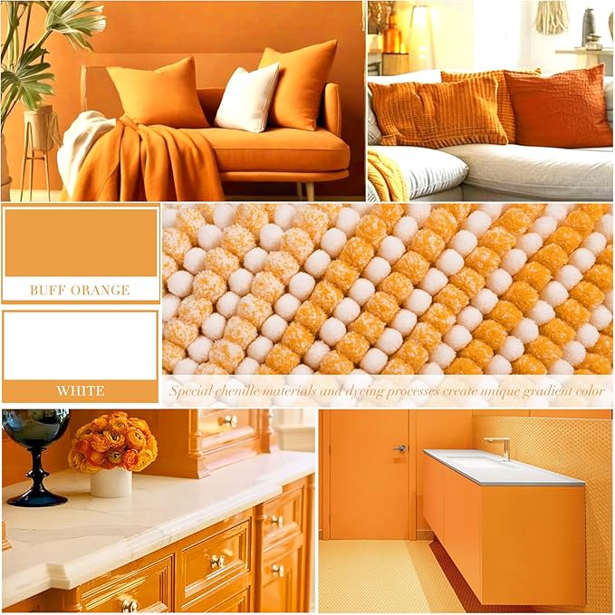 BSICPRO Bathroom Rugs and Mats Sets, 2 Piece Thick Absorbent Chenille Non Slip, Soft Shaggy Floor Mats, Machine Washable (Buff Orange, 20" x 47" Plus 16" x 24")