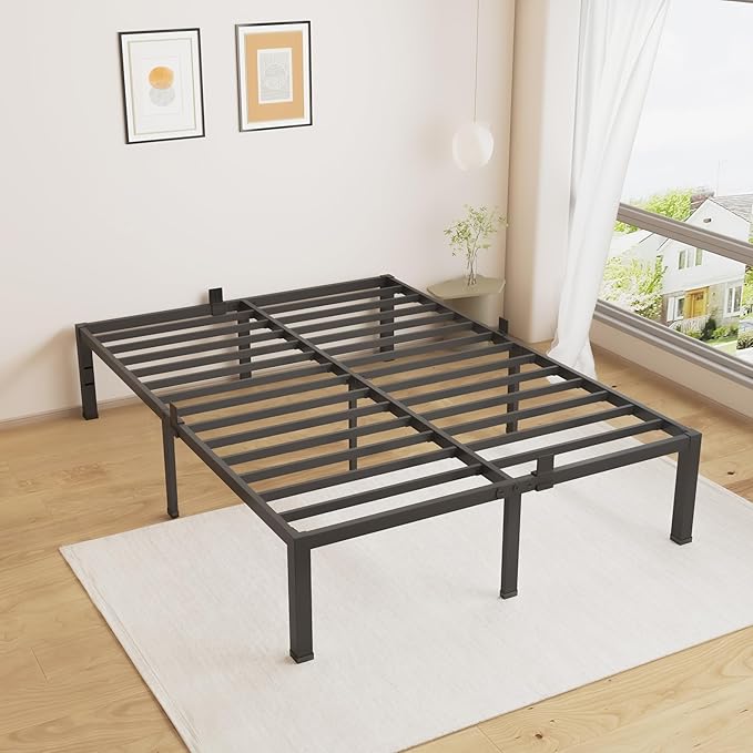 MAF 14 Inch California King Bed Frame No Box Spring Needed Heavy Duty Platform Cal King Bed Frame with Steel Slat Support 3000 LBS Noise Free Black Bed Frame Cali King