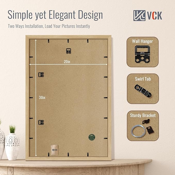 VCK 20x30 Poster Frame Set of 4 - Oak, Gallery-Quality Wood Picture Frames, 1.1-Inch Wide Border, Polished Plexiglass, Vertical or Horizontal Wall Display for Photo/Art/Prints, Natural Oak