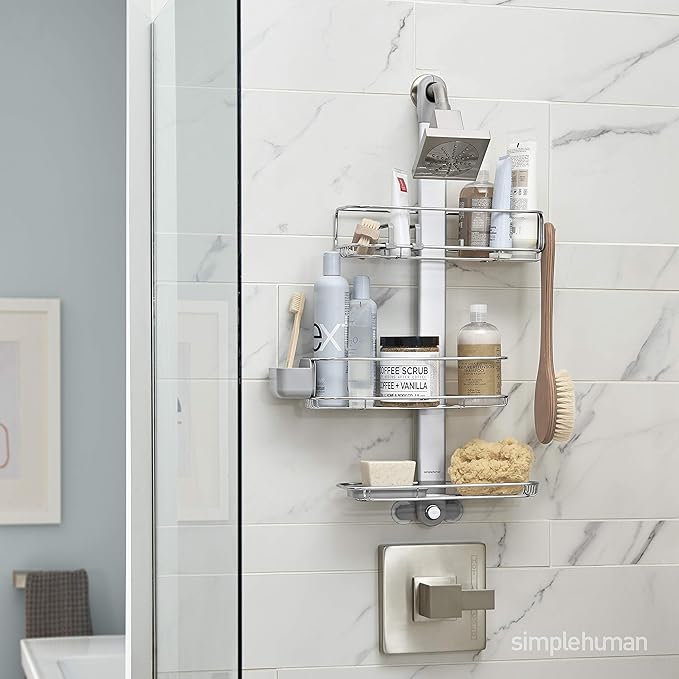 simplehuman Adjustable and Extendable Shower Caddy Large, Stainless Steel and Anodized Aluminum