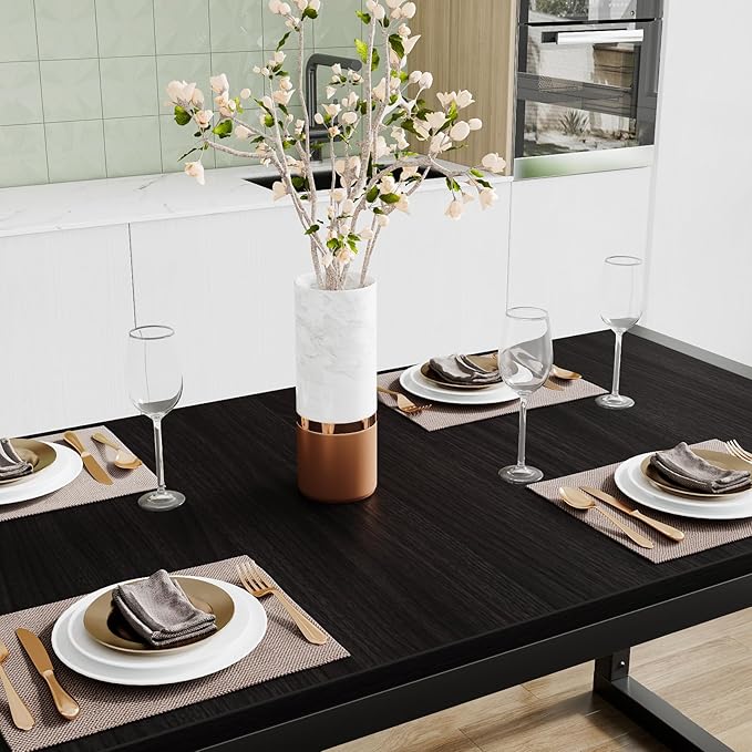 SHA CERLIN Kitchen Dining Table Set for 4 with Benches, Rustic Small Space Saving Dinette, Heavy Duty Metal Frame